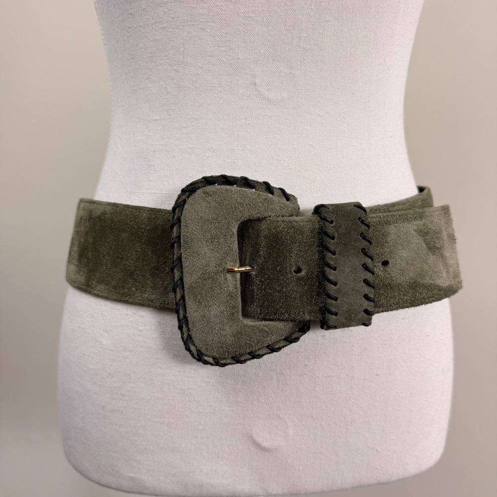 Compagnie Internationale Express Olive Green Suede Wide Belt Made in Italy L